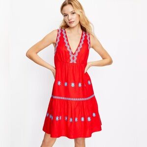Loft Embroidered Double V Swing Dress
